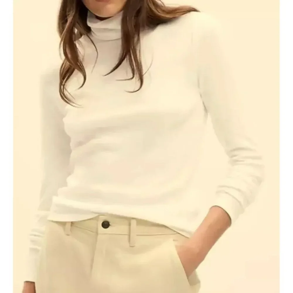 GAP Womens Essential Rib Off White Turtleneck Pullover Long Sleeve Top XXL - Picture 2 of 8